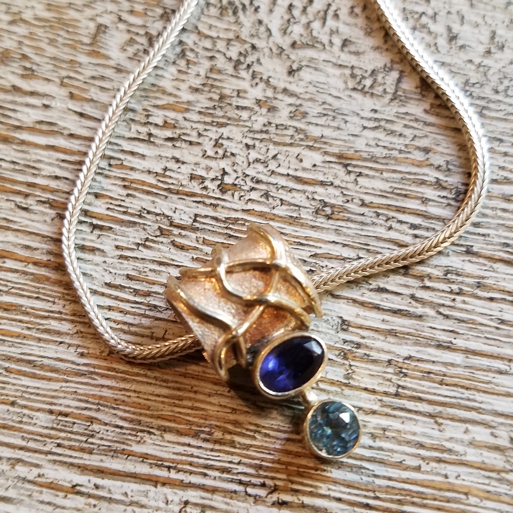 Gemstone pendant necklace,  sterling silver chain.